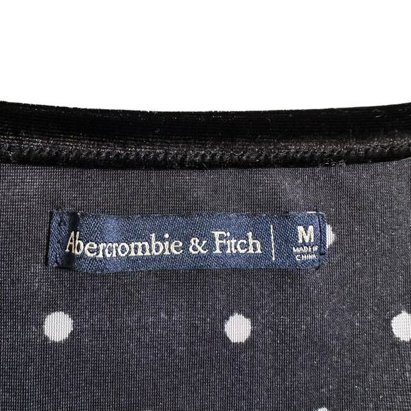 Abercrombie & Fitch Velour Polka Dot Lettuce Sleeve Shirt Top Black M Whimsigoth - Picture 6 of 9